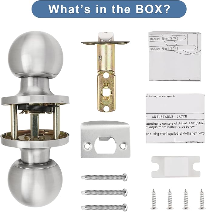 Knobonly 5 Pack Keyless Indoor Door Knob, Passage Door Knobs, Interior Door Knobs, Satin Nickel, Stainless Steel