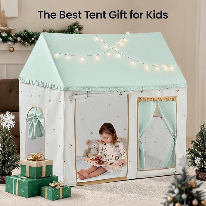 Tiny Land Kids Tent with Printed Mat, Kids Play Tent for Toddlers, Playhouse for Kid Indoor, Ideal Toy Gift for 3+ Boys & Girls, Play Room Furniture - 52" x 35" x 53" Green Forest