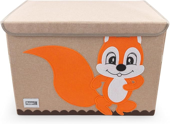 HYGGE + Animial Toy Storage Bin with Lid 20.8" x 13" x 13" Durable fabric & lightweight design. Great for storing toys, books, linens, games, clothing, baby products & more! (Squirrel)