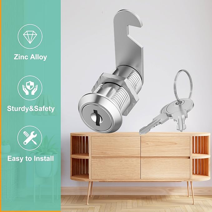 3 Pcs Cabinet Locks with Key, Mailbox Lock 1-1/8" Keyed Alike, Barrel Desk Locks for Drawers and File Cabinets Drawer Lock with Keys, Zinc Alloy