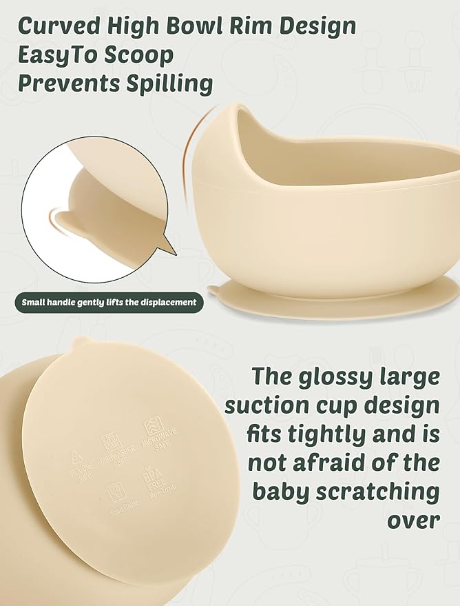 Silicone Baby Feeding Set 9 Pcs, Spill-Proof Suction Plate, Bowl, Bib, Silicone spoon&forks, Wooden Spoons&forks, Training cup with straw and Sippy Cup, Baby Eating Utensils (Pink)
