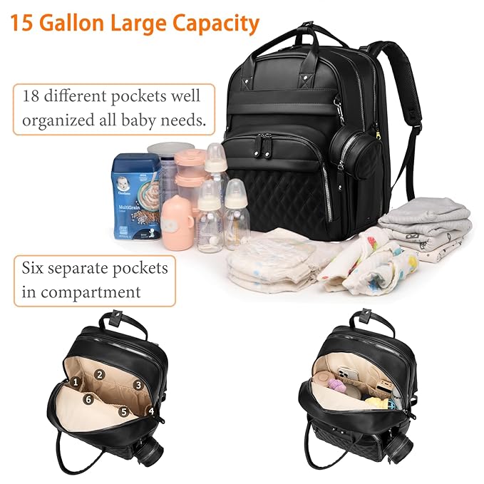 Baby Diaper Bags with Changing Station, Waterproof Diaper Bag Backpack for Moms Dads with USB Charging Port, Baby Shower Gifts, Large Capacity diaper backpack, Black