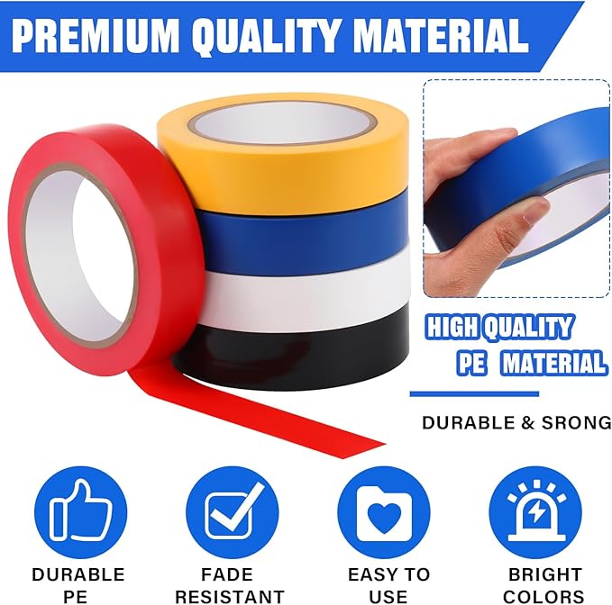 Frienda Floor Vinyl Tape 1/2inch Floor Marking Court Tape Outdoor Playing Field Marking Equipment for Social Distancing Gyms, Athletics, Equipment