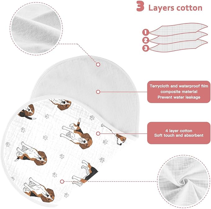 Qinllo 4 Pack Muslin Burp Cloths Beagle Dogs Paw White Cotton Baby Burp Cloths Extra Absorbent and Soft Burping Cloth for Newborn Babies Boys Girls 22x11 Inch