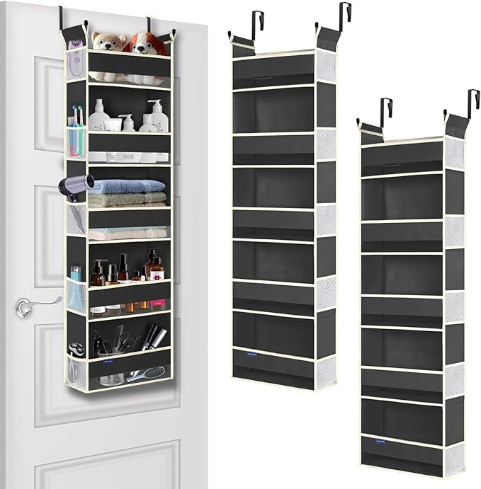roomtalk 2 Pack Over The Door Hanging Organizer 5-Shelves and 10 Side Pockets, Over The Door Storage for Bathroom and Bedroom, Back of Door Organizers for Kid's Toys (13"x5"x44", Black)