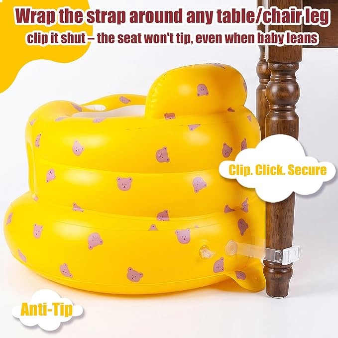 Upgraded Inflatable Baby Seat for 3-36 Months, Baby Chair Sit Me Up Floor Seat – Clip to Table Leg. No Tipping. + Front Guard Anti-Tip, Back Support for Infants Learning to Sit Up + Built-in Air Pump
