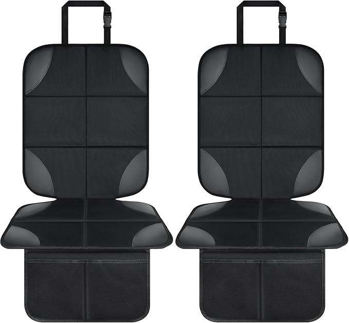 Musclez Car Seat Protectors, Car Seat Covers Waterproof 600D Fabric, Non-Slip Backing & 2 Mesh Pockets Carseat Protector for Baby Child Safety Seats, Pets, Automotive Interior Protection, Pack of 2