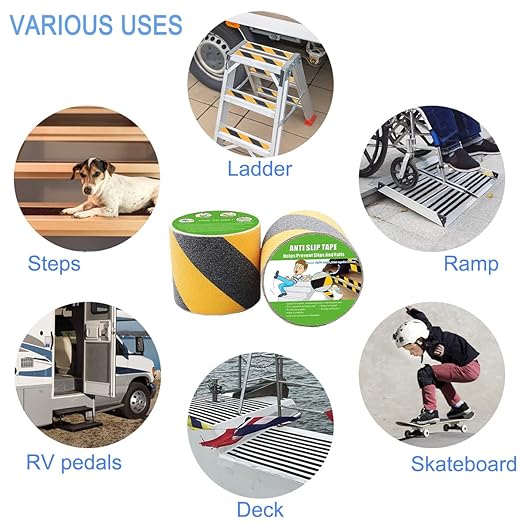 Anti Slip Tape, High Traction,Strong Grip Abrasive, Not Easy Leaving Adhesive Residue, Indoor & Outdoor (4" Width x 190" Long, Black/Yellow)