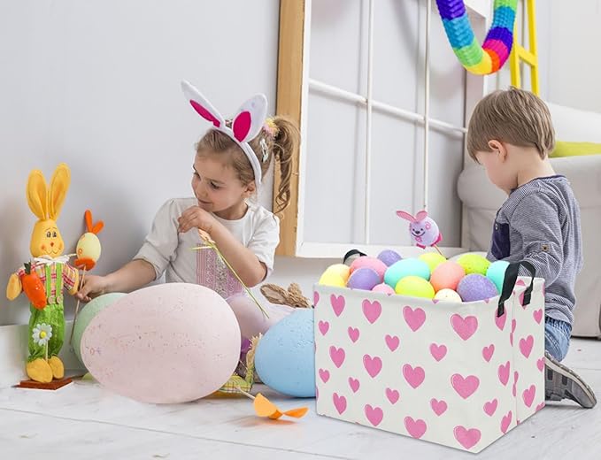 TIBAOLOVER Rectangular Pink Basket Heart Toy Basket Baby Girls Basket Love Gift Basket Cute Kids Toy Storage Bin Organizer Shelf Book Basket Love Room Decor(Pink Love)