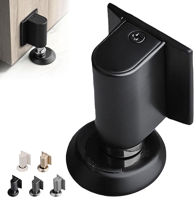 Magnetic Door Stopper No Drilling Height Adhesive Heavy Duty Magnet Doorstop Wedge Stop Catch Bottom Holder to Keep Doors Open (Black)