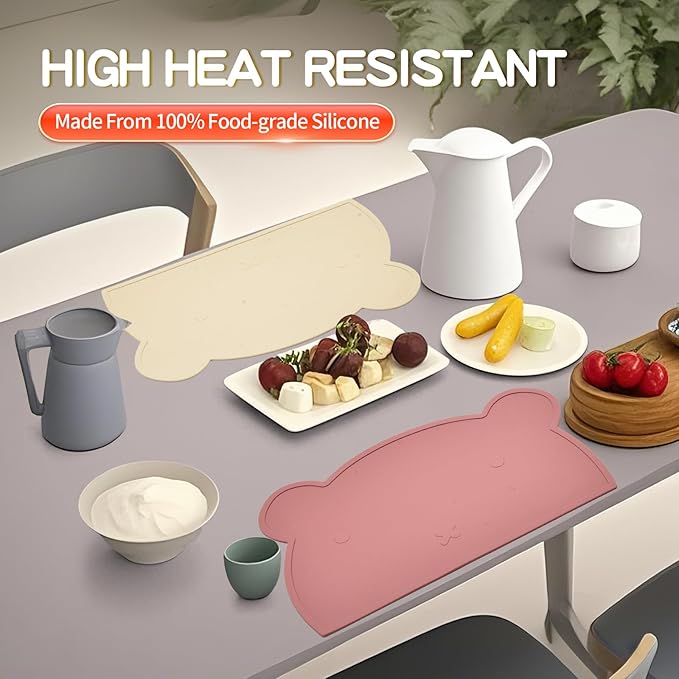 Silicone Bear Placemat for Toddlers (White Pink)