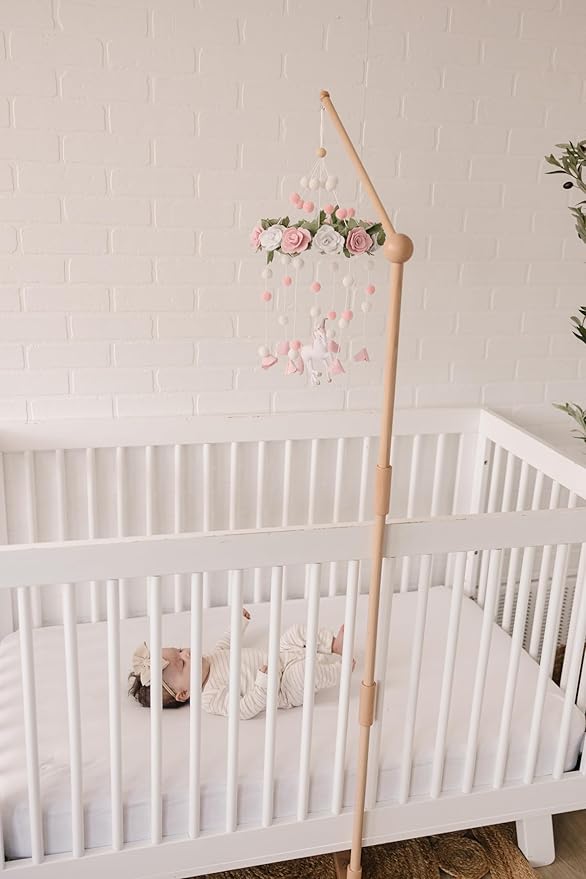Baby Crib Mobile Arm Wooden Holder Floor Stand - Floor Stand, 360° Adjustable Height - Universal Baby Mobile Hanger, fits Any Crib (100% Natural Beechwood) - Nursery Decor & Gift Accessories