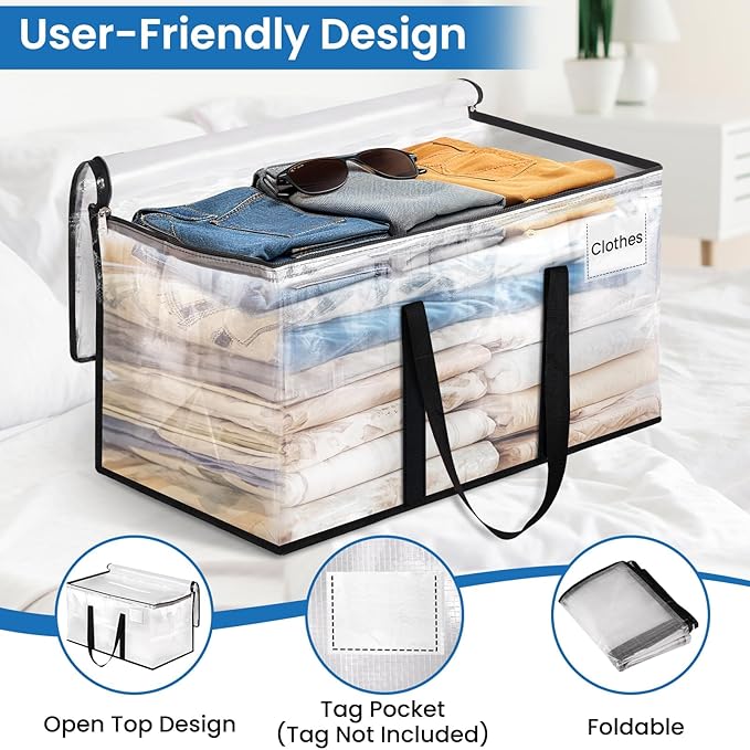 Clear Heavy Duty Extra Large Moving Bags, Reinforced Handle and Double Zipper Storage Bags, Packing Bags Alternative (4 Packs)
