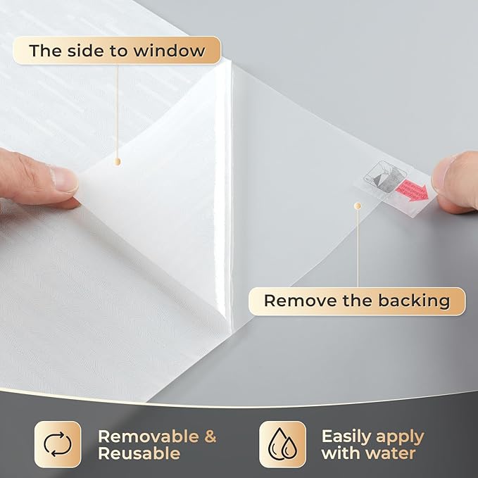 rabbitgoo Window Privacy Film, Frosted Glass Window Film Static Cling Covering, Non Adhesive Privacy Clings Vinyl, Removable Frosting Sticker for Home Decoration, White, 17.5 x 157.4 Inches