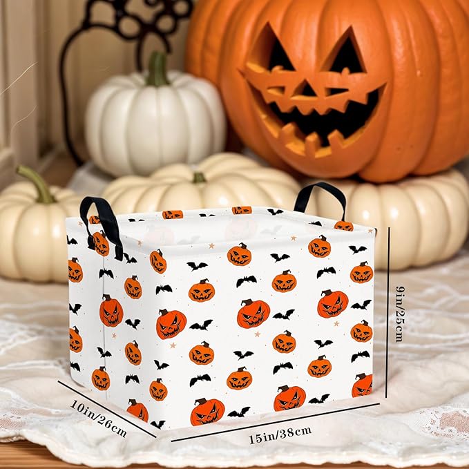 ASKETAM Large Halloween Basket Gift Personality Pumpkin Ghost Parties Decor Kid Trick or Treat Basket for Boys and Girls Rectangular Storage Bin Box (Pumpkin Bat)