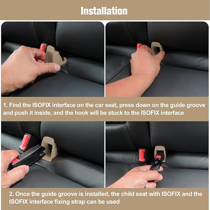 ISOFIX Interface Belt Latch Guide, 2Pcs Car Seat ISOFIX Interface Buckle Fixed Guide Groove Car Seat Bracket Connector (2Pcs Grey Brown)