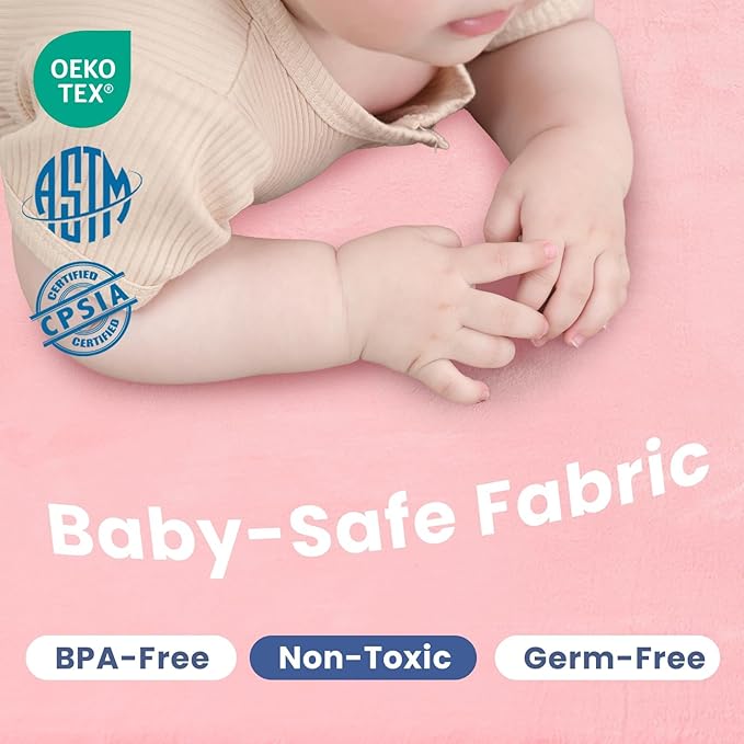 Huloo Sleep Ultra Soft Baby Play Mat for Floor, 1.3" Thick Elasti-Foam 65x50 Play Mat for Playpen,Water-Repellent Coral Velvet for Tummy Time, Non-Slip Backing,Safe for Toddlers & Infants（Pink）