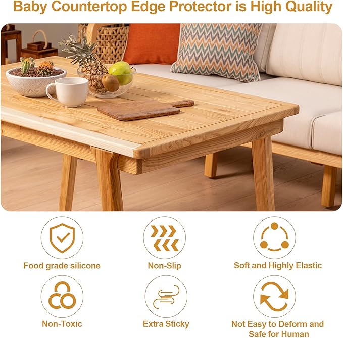 Baby Countertop Edge Protector, Clear Table Corner Guards for Baby Proofing, Pre-Taped Adhesive Soft Bumper for Kids Safety, Silicone Edge Protector fit Wall Furniture Edge Bumper - Food Grade (2Pack)