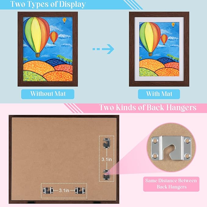 [2 Pack] Kids Art Frames, 10x12.5 Front Opening Kids Artwork Frames Changeable, Displays 8.5x11 With Mat and 10x12.5 Without Mat, Holds 50 Pcs, for 3D Picture, Crafts, Hanging Art, Portfolio Storage
