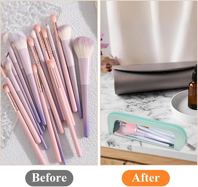 Small Clear Makeup Bag, PU Leather Travel Makeup Brush Bag Portable Transparent Waterproof Cosmetic Organizer Pouch with Zipper for Women Home Travel Office Cosmetic Storage (Light Green)