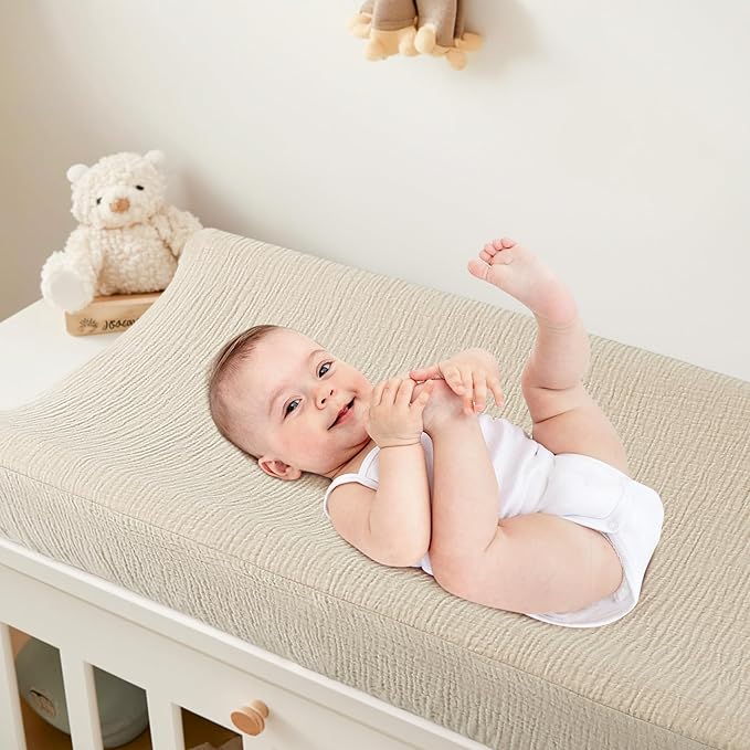 Bearmoss Changing Pad Cover, 2 Pack Muslin [100% Cotton] Diaper Changing Table Covers, 32'' x 16'' Soft Breathable Changing Pad Sheets for Unisex Baby Girls and Boys with Strap Holes (Cappuccino)