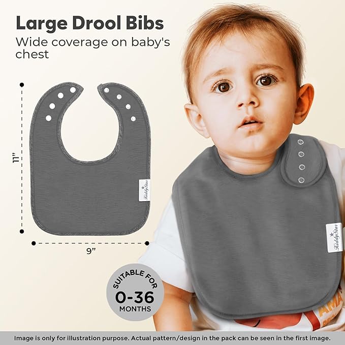 Drool Bibs for Babies – Organic, Unisex, Soft Absorbent Teething Bibs with Adjustable Snaps