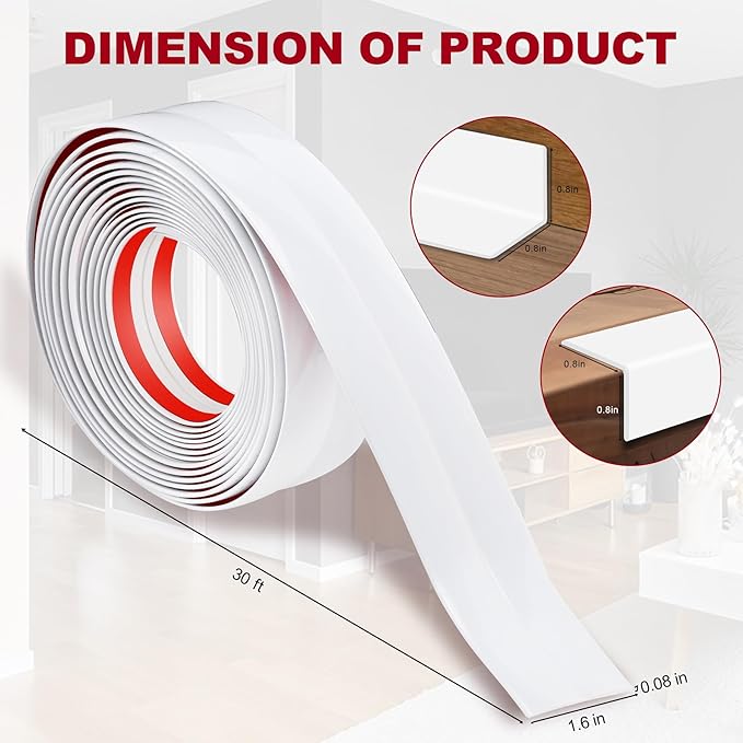 1.6 Inch x 30 Feet Wall Corner Protector Peel and Stick Corner Trim Molding Strip Self Adhesive Wall Edge Protectors Guards for Edge Ceiling, White