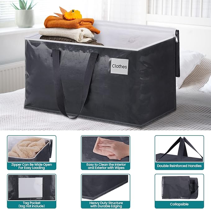 Moving Bags Heavy Duty with Strong Zippers and Handles Collapsible Moving Supplies, Storage Totes for Packing & Moving Storing 125L 6Pack