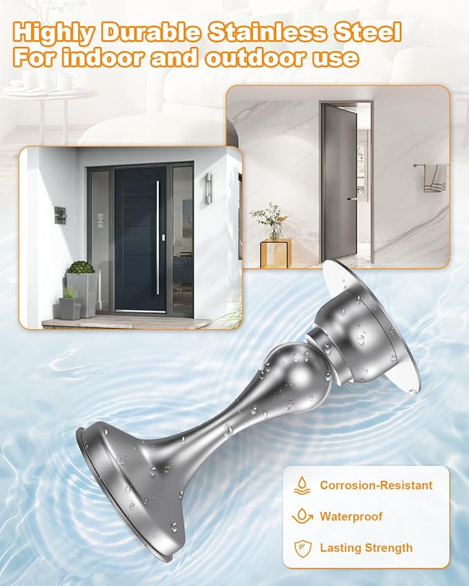 Crosize Magnetic Door Stoppers 6 Pack, Stainless Steel Door Stops for Wall and Floor Mounting, Door Holder Keep Door Open, No Drilling Door Stop with 3D Adhesive Tapes, Silver
