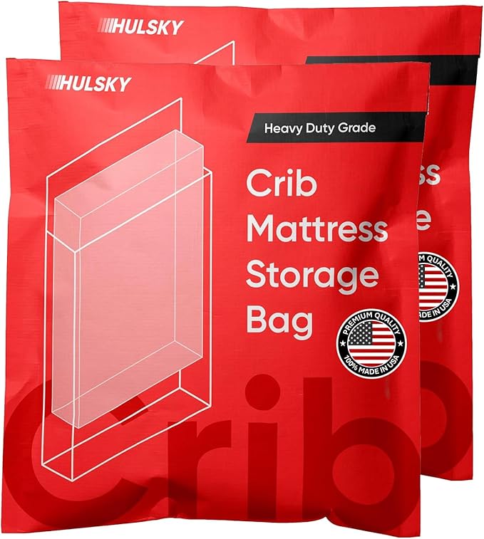 Two Hulsky Crib Mattress Storage Bags - Premium USA Made Quality - 4 Mil Heavy Duty Bags for Moving and Storage - Waterproof, Dustproof, Tear Resistant - BPA and Phthalate free