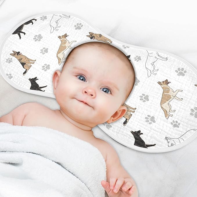 Qinllo 4 Pack Muslin Burp Cloths German Dogs Paw White Cotton Baby Burp Cloths Ultra Absorbent and Soft Thick Burping Cloth for Newborn Babies 22x11 Inch