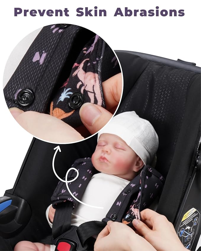 2 Pack Car Seat Belt Covers for Baby Kids, Soft Reversible Car Seat Shoulder Strap Pads, Seatbelt Cushion, Neck Strap Covers for Stroller, Carrier, Pushchair (Dinosaur)