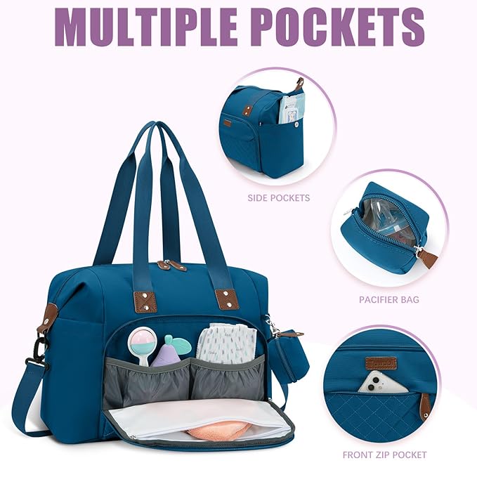 Tuwubi Diaper Bag Tote,Baby Diaper Bag with Pacifier Case Large Travel Diaper Tote Caddy for Mom and Dad Multifunction Baby Bag - M-Teal