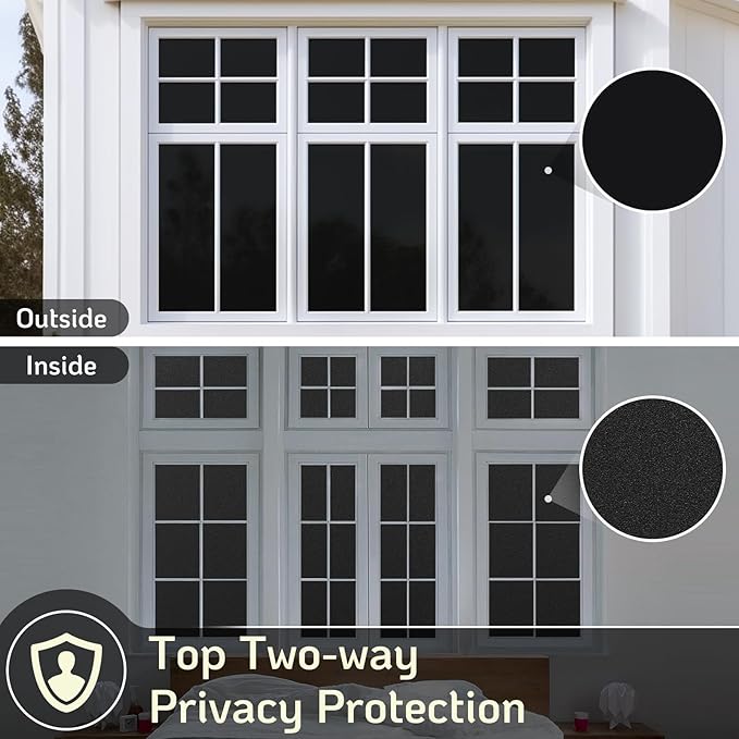 LUTE Blackout Window Film Removable Window Tint for Home Privacy Black 17.5" x 118.1", Static Cling for Inside Dark Sunlight Blockers Darkening Light Blocking for Bedroom Home Theater Garage