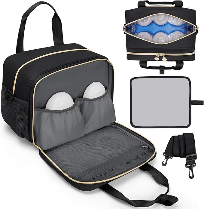 Breast Pump Bag, Milk Cooler Storage for Pumping Moms – Insulated Breastmilk Bag with Ice Pack, Portable Bottle Feeding Tote – Wearable Pump Carrier & Travel Kit, Compatible with Spectra Parts