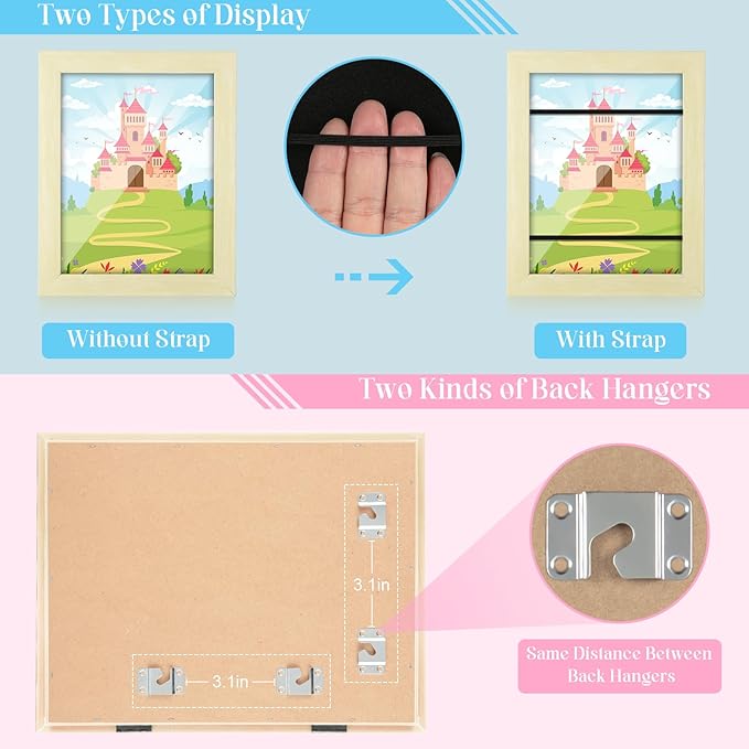 [2-Pack] Kids Art Frames, 8.5x11 Front Opening Kids Artwork Frames Changeable, Apricot Cream Artwork Display Storage Frame for Wall, Holds 50 Pcs, for 3D Picture, Crafts, Children Drawing, Hanging
