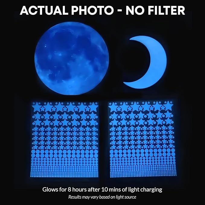 Glow in The Dark Stars for Ceiling - 1050 Pcs with Bonus Constellation E-Book & Moons | Glow in The Dark Stickers for Kids Room Decor Ceiling Stars (Blue) | LUMOSX