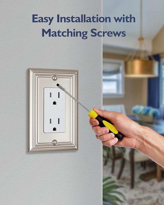 4-Pack Decorator Wall Plate, for Dimmer Switch, GFCI Outlet and Receptacal, Satin Nickel Outlet Cover, Midsize, A031 Series