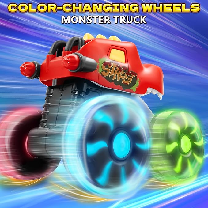 Intoypad 3 Pack Dinosaur Car Toys for Kids Toddlers, Light up Wheels Monster Truck Toys for Boys 2 3 4 5 6 7 8 Years Old Christmas Birthady Gifts Press & Go Dino Trucks Toy for Toddler Boy Baby