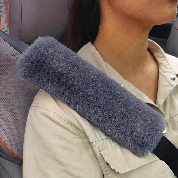 2-Pack Soft Plush Seatbelt Covers for Kids - Comfortable Seat Belt Cushion for Newborns - Car Seat/Stroller Strap Accessories - Enhanced Driving Comfort & Protection (Grey)