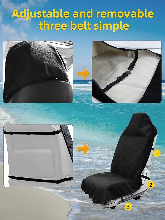 ZIMABLUE 2PCS Terry Cloth seat Cover Universal Waterproof Car Sport Towel Seat Cushion Non-Slip Sweat-Absorbent Towel Cloth Suitable for All Seasons Waterproof Beach Seat Cover Washable