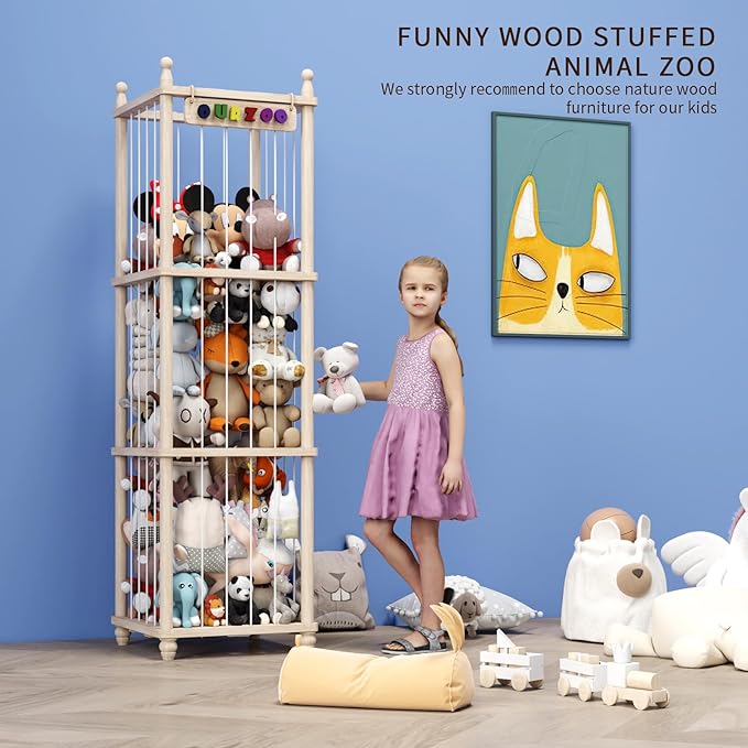 Stuffed Animal Storage Wood Toy Storage Organizer, Upgraded Design from Bean Bag Stuffed Animal Hammock Plushie Net, Large Toy Chest Stuffed animal holder for Kids Nursery Playroom Bedroom （XL）