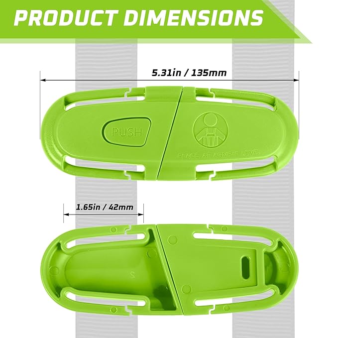 Universal Car Seat Chest Clip, Adjustable Harness Positioning Clip for Stroller and Booster Seat, Anti-Slip Shoulder Straps Holder Accessory for Parents (1 Pack, Green)