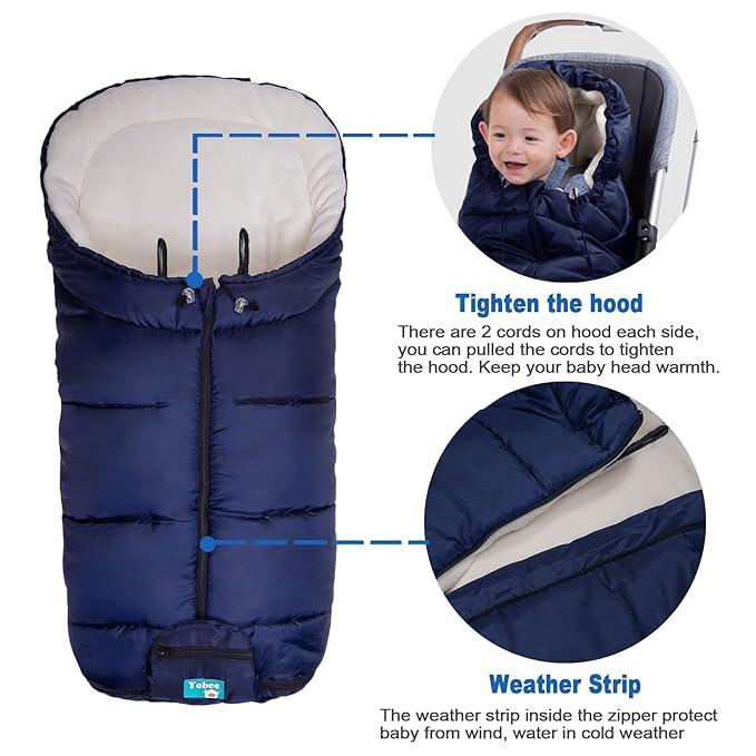 Yobee Winter Outdoor Tour Waterproof Stroller Bunting Bag, Warm and Comforatble Stroller Footmuff, Toddler Universal Stroller Sleeping Bag, Multi-Use,6 to 36 Months