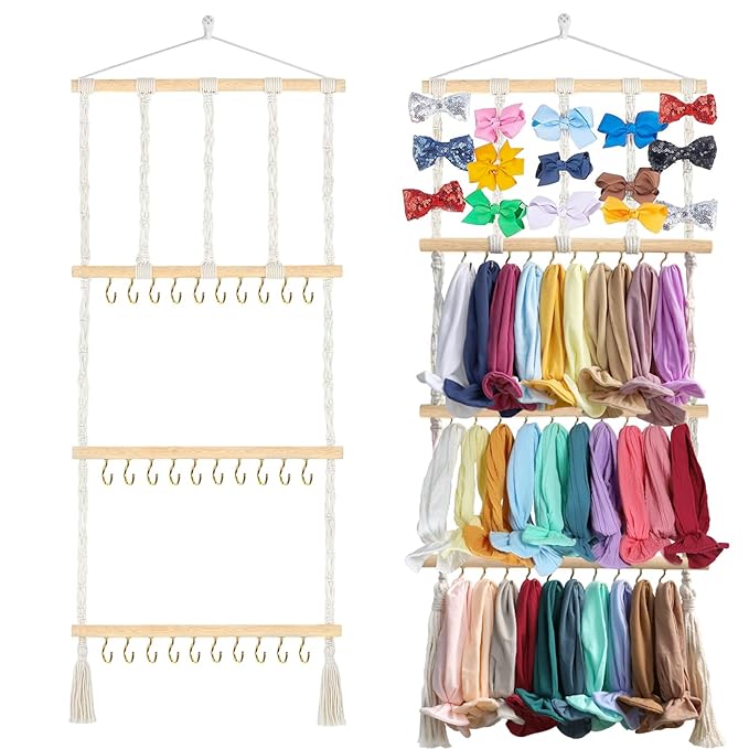 Headband Holder Hair Bows Organizer for Girls, Baby Headbands Hair Accessories Organizer Storage Wall Hanging Decor for Toddler Girls Room