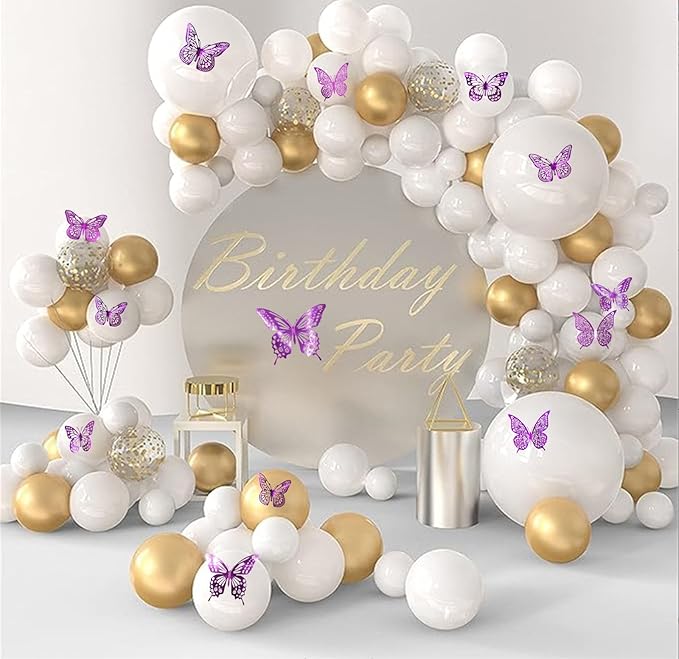 JOSDIOX 3D Puple Butterfly Wall Stickers - 48 Pcs with 4 Styles & 3 Sizes, Removable Decor for Party Birthday Wedding Cake Balloon Decoration (48 Puple)