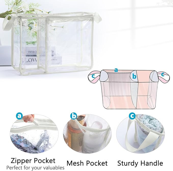 Clear Beach Bag Organizer Insert with 3pcs Accessories for Medium Bogg Bag Inserts -Beach Tote Bag Divider with Sunglasses Holder, Phone Holder and Clips Hooks - Beach Tote Insert Organizer Liner