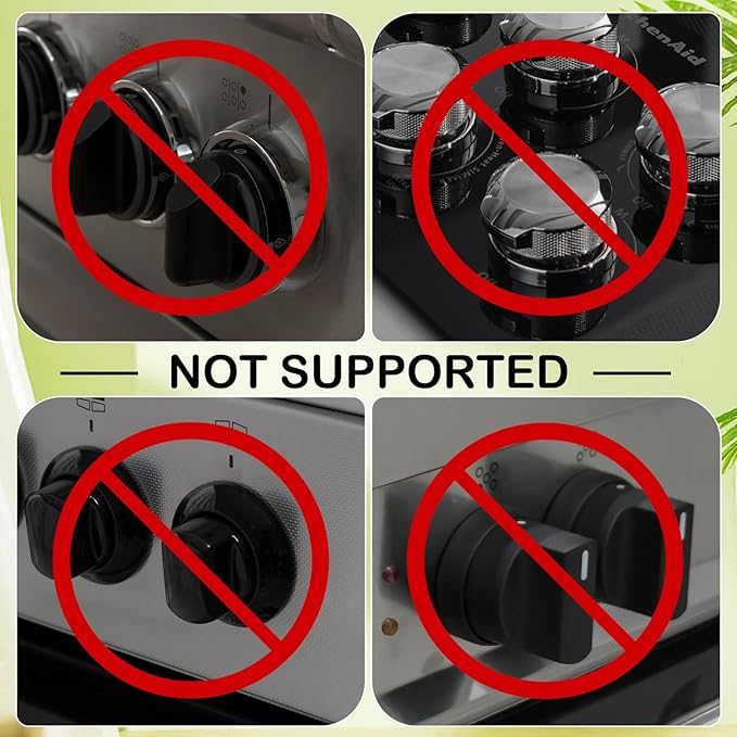 Stove Knob Safety Covers, for Knob Diameter Less Than 2.4", Unlock with Adult Two-Finger, Dual-Key Press Gas Stove Knob Locks, Upgraded Oven Lock Knob Covers for Child Safety, Black Color, Pack of 5