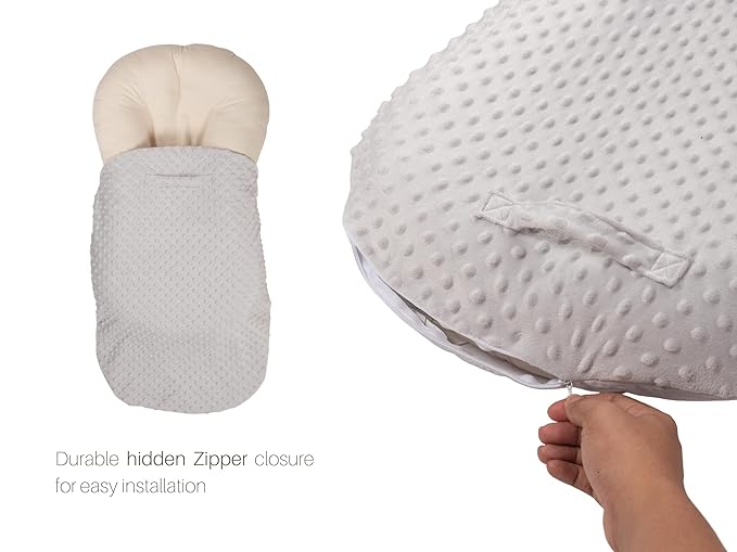 Mila Millie Water Resistant Removable Cover for Newborn Lounger | Minky Sensory Touch Slipcover for Baby Floor Seat | Premium Quality Soft Wipeable Fabric | Hypoallergenic (Fog)