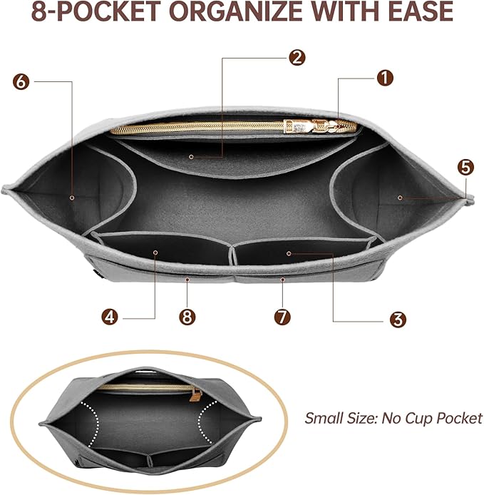 OPPOSHE Purse Organizer Insert for Longchamp Le Pliage, Premium Felt Long Champ Bag Handbag Women, Tote Organizer Insert with 9 Compartments (Large, Grey)